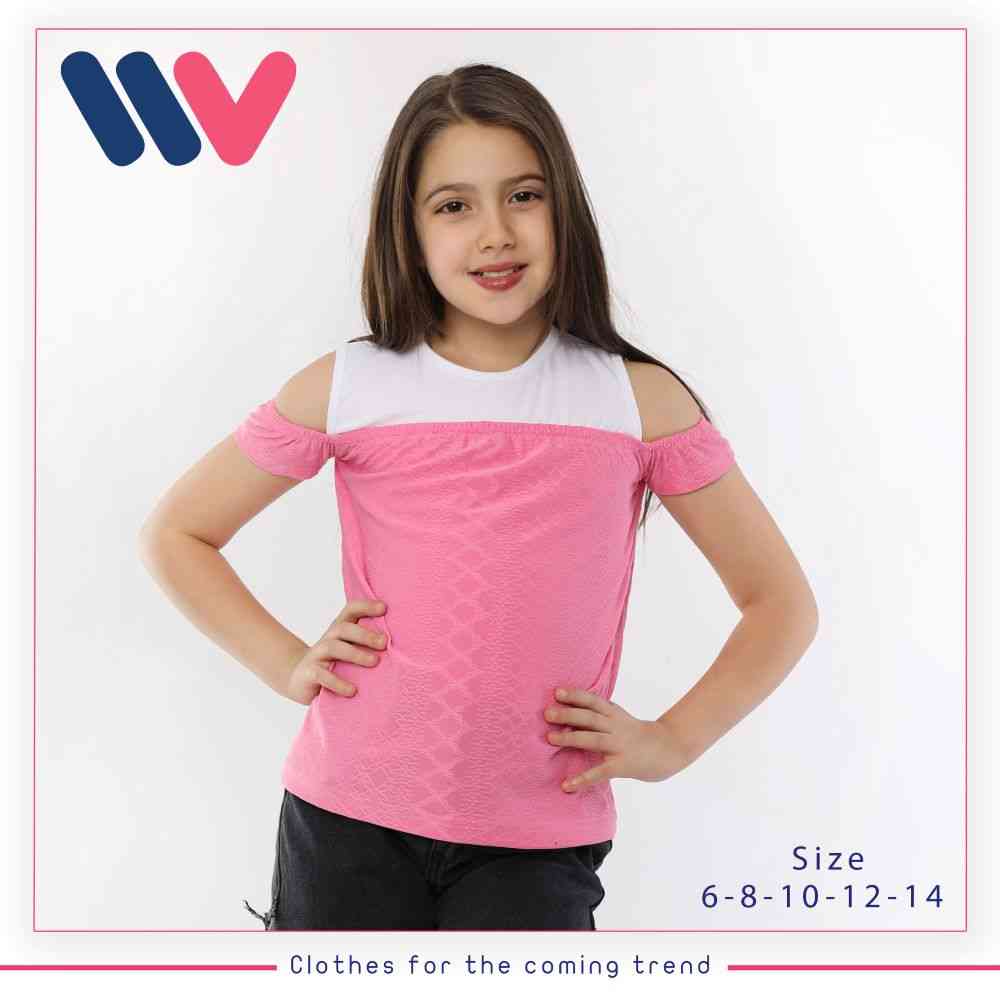تى شيرت بناتى نص كم OFFSHOULDER (فوشيا)